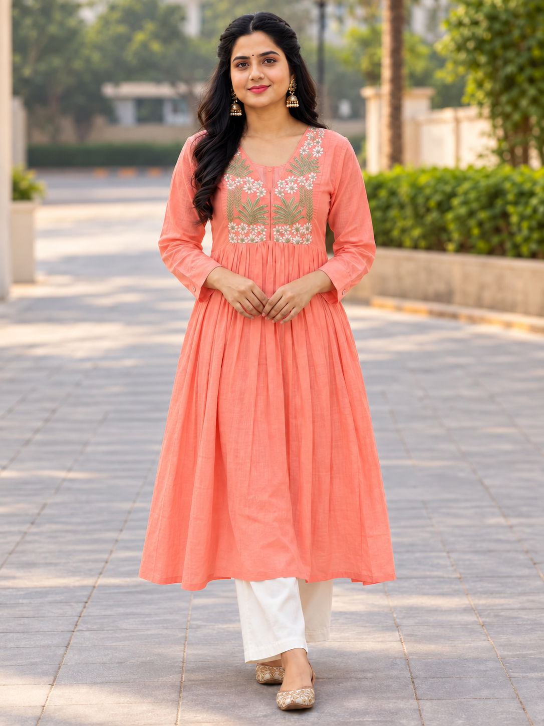 Pure Cotton Embroidery Top With Plazo