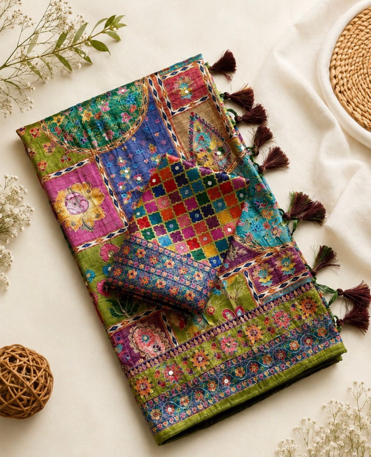 Soft Georgette Colorful Threads Work Saree (Coloring)