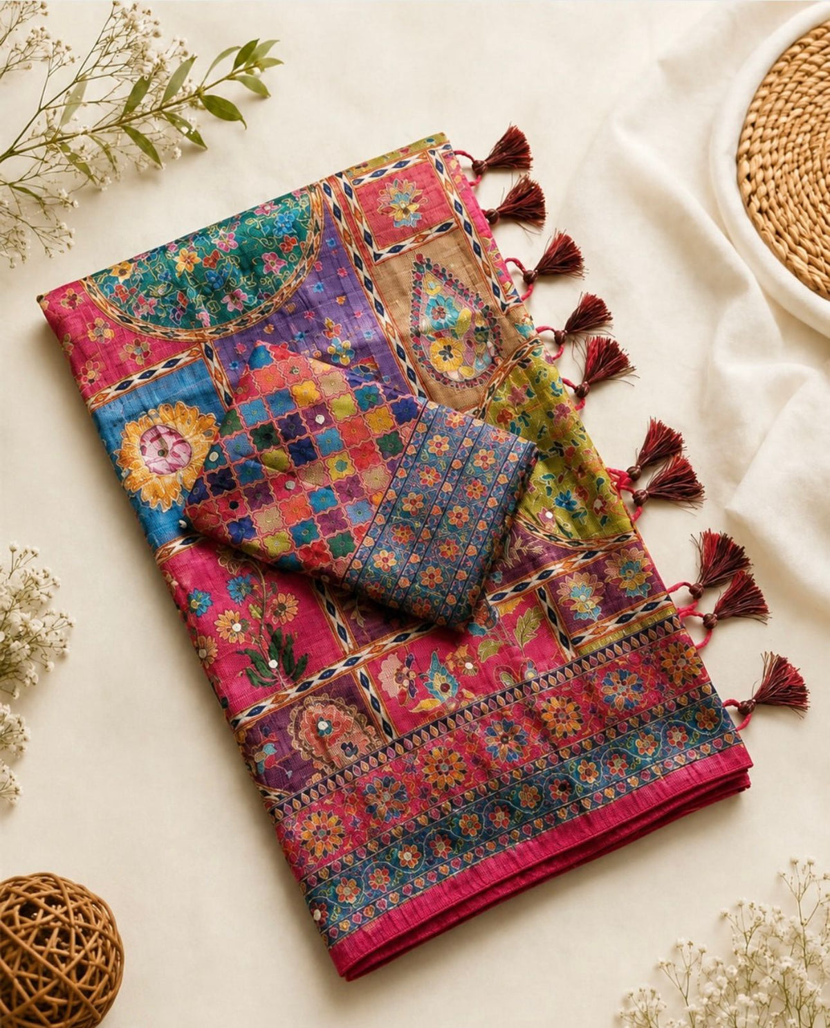 Soft Georgette Colorful Threads Work Saree (Coloring)