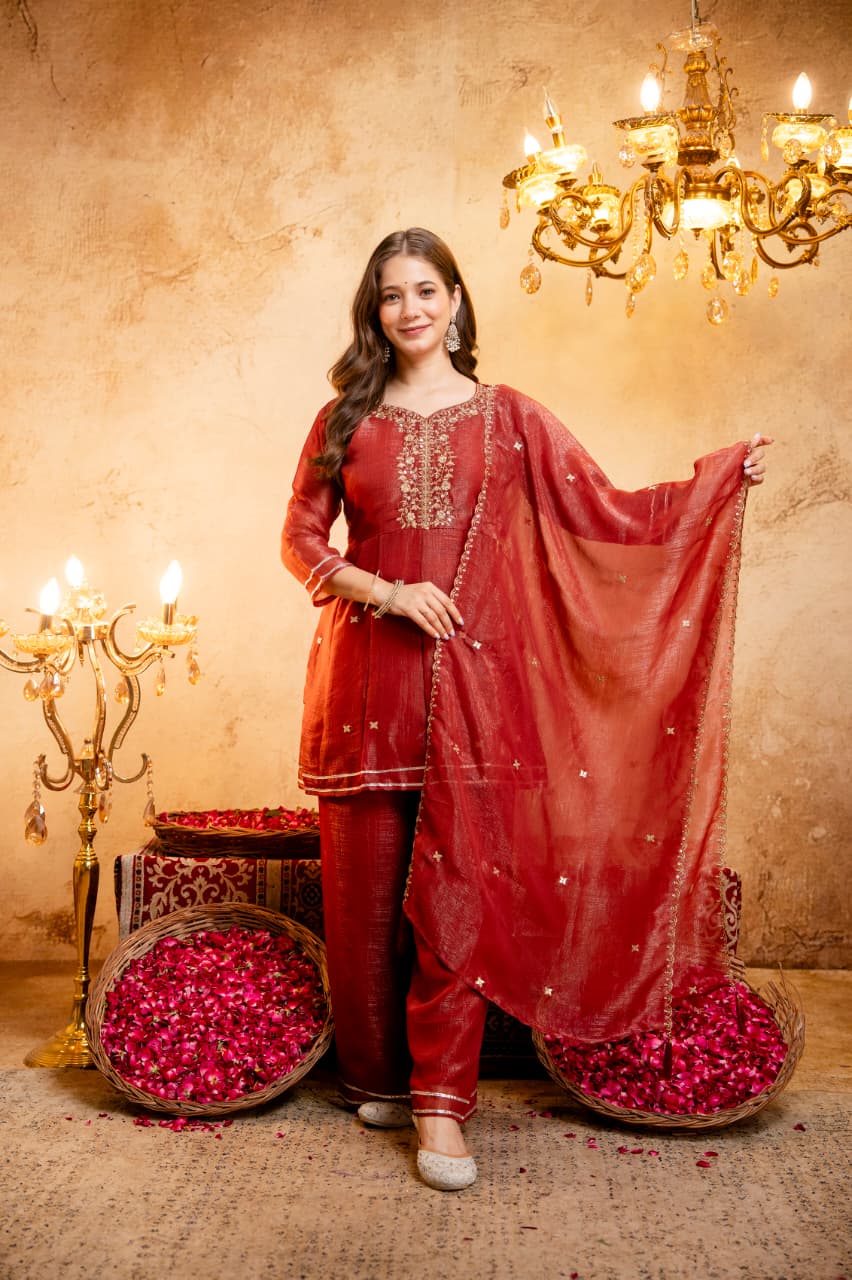 Designer Party Wear Top and Plazzo with Fancy Dupatta