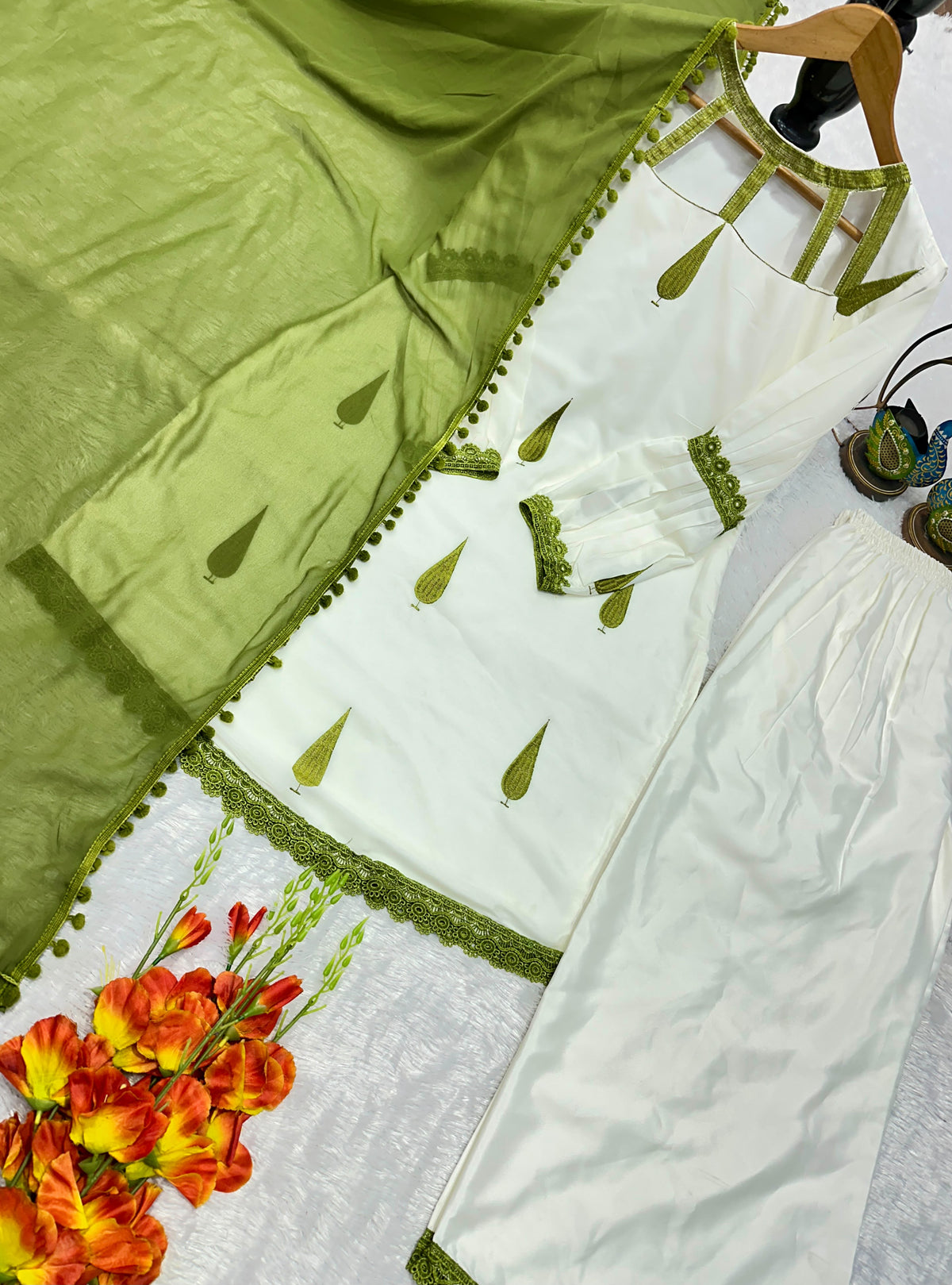 Pure Heavy Natural Satin Top with Farshi & Dupatta