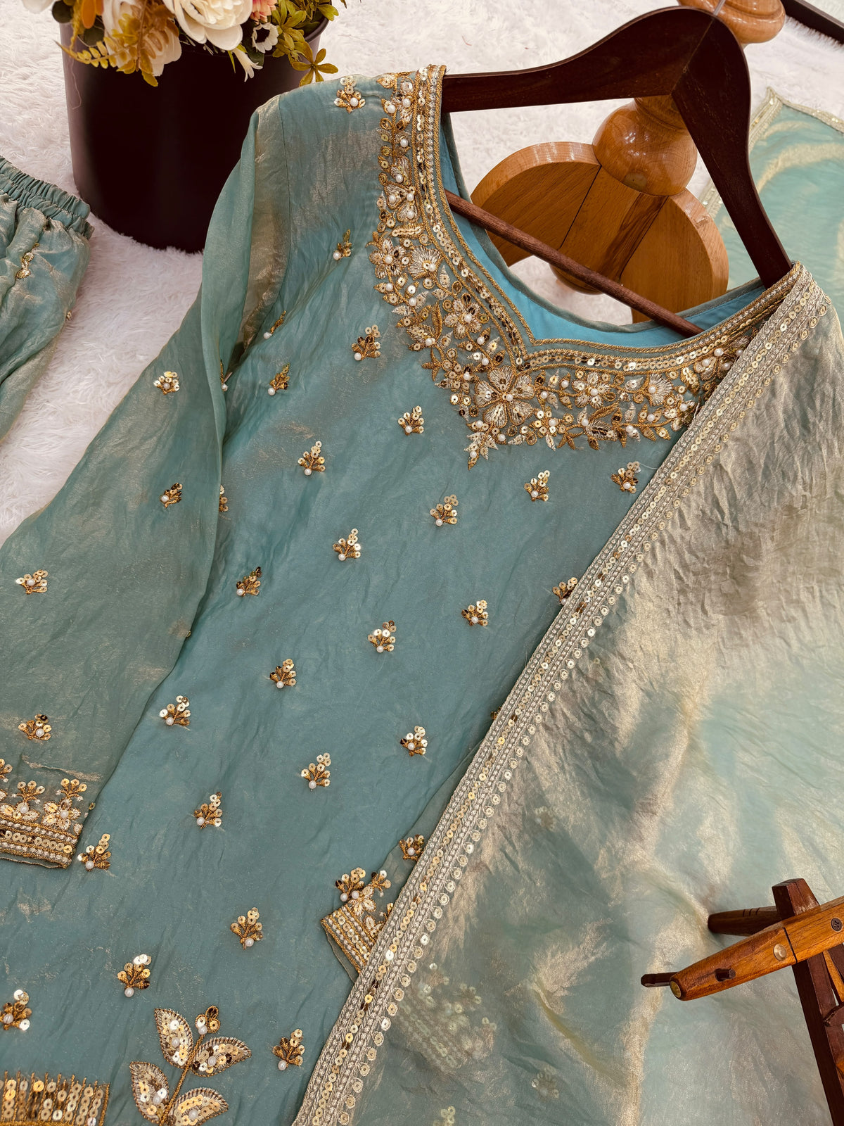 Party Wear Four Piece Suit Set Fendy Silk