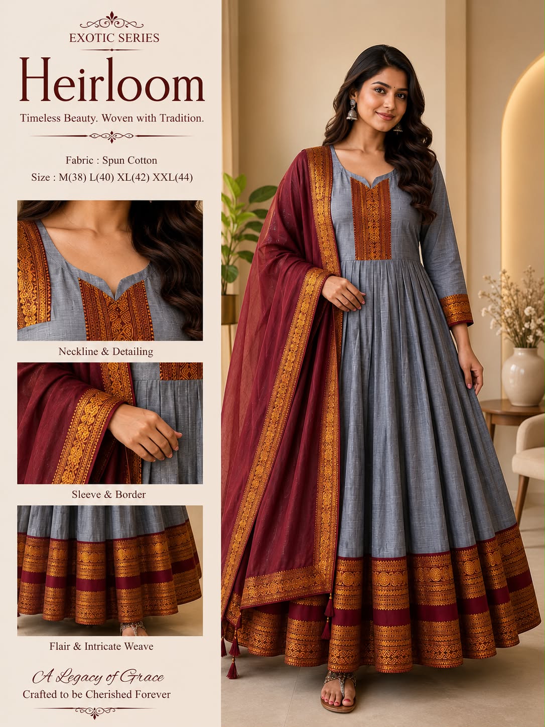 Premium Cotton Spun Floor Length Gown (The Heirloom Bloom)