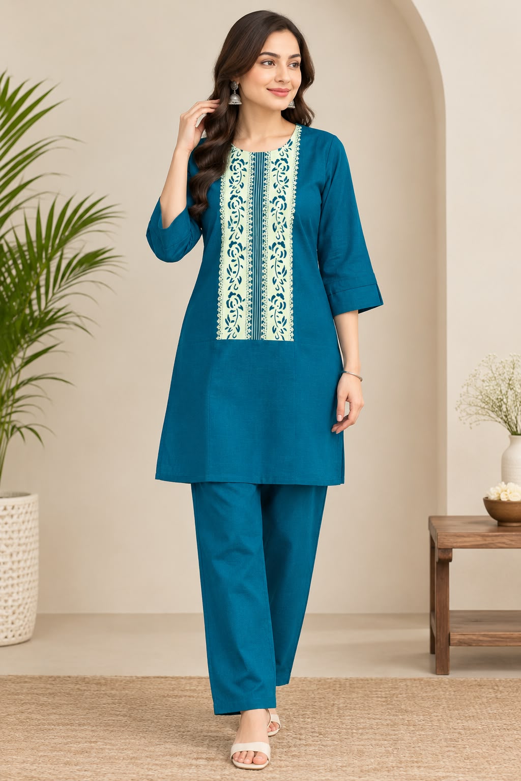 French Crape Co-ord Set Top and Plazzo