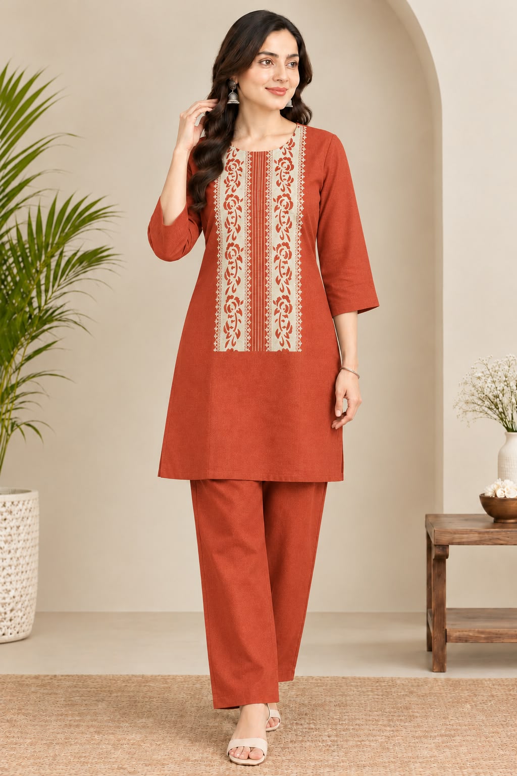 French Crape Co-ord Set Top and Plazzo