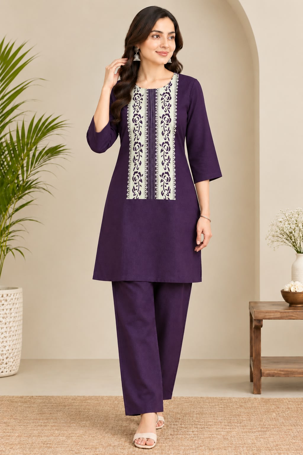 French Crape Co-ord Set Top and Plazzo