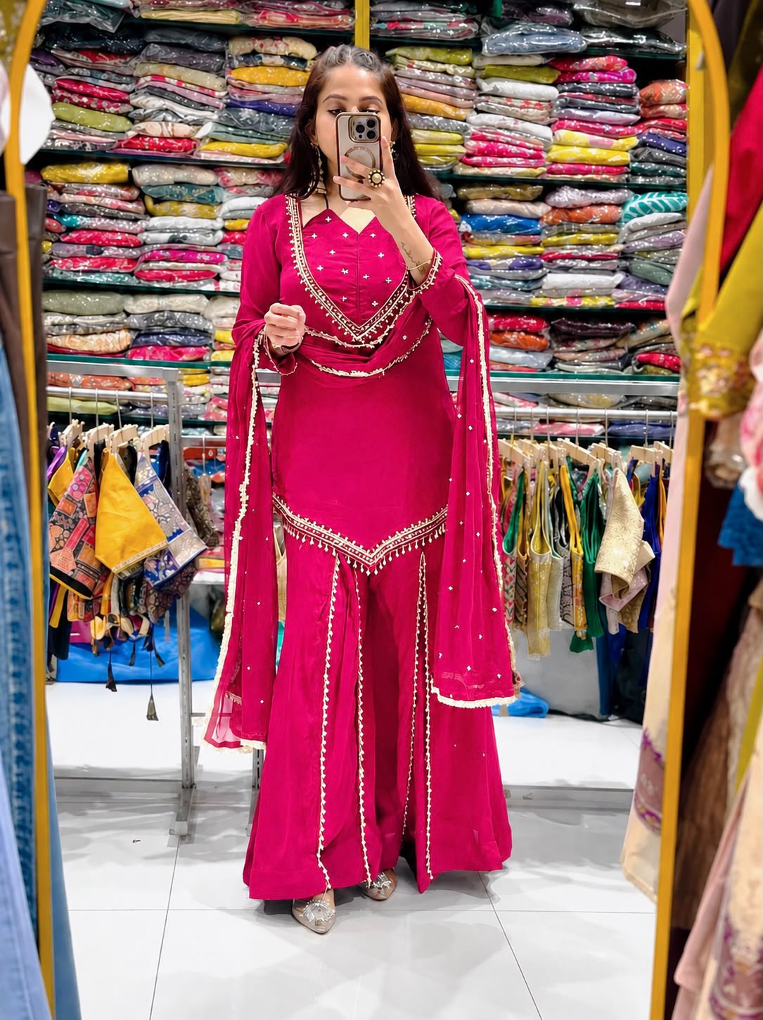 Fendy Silk Heavy Embroidery Sequence Sharara Suit
