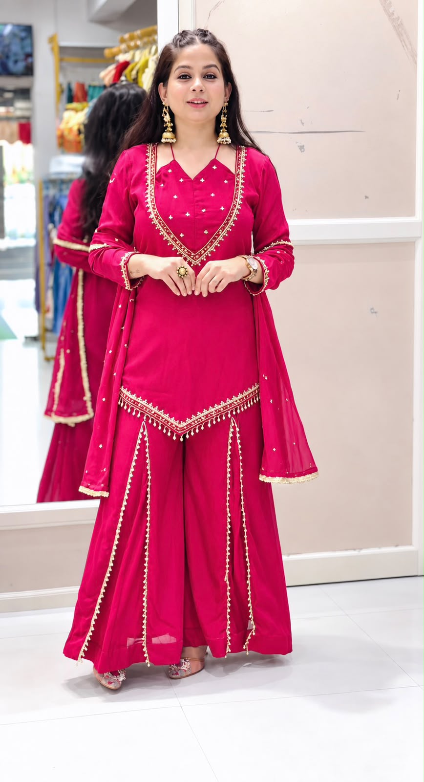 Fendy Silk Heavy Embroidery Sequence Sharara Suit