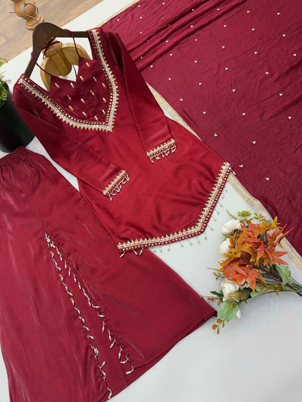 Fendy Silk Heavy Embroidery Sequence Sharara Suit