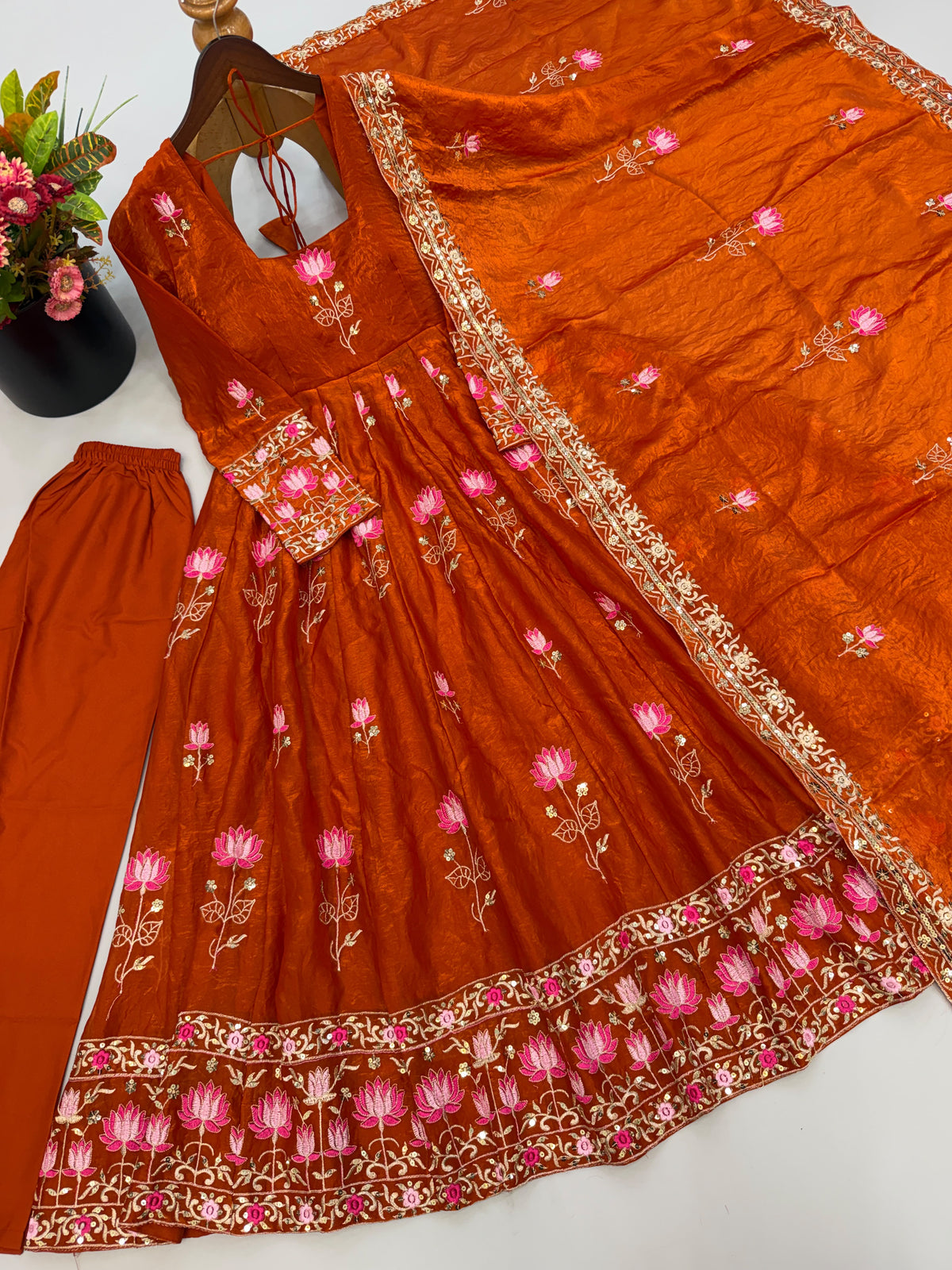 Elegant Embroidered Sequence Designer Anarkali 3 Piece Set