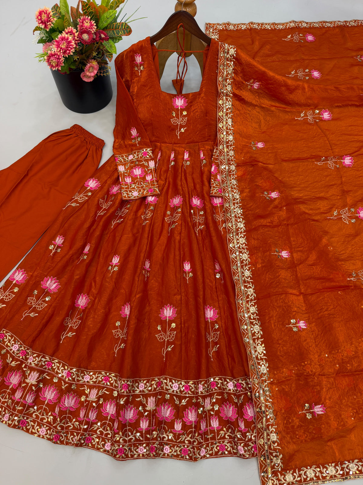 Elegant Embroidered Sequence Designer Anarkali 3 Piece Set