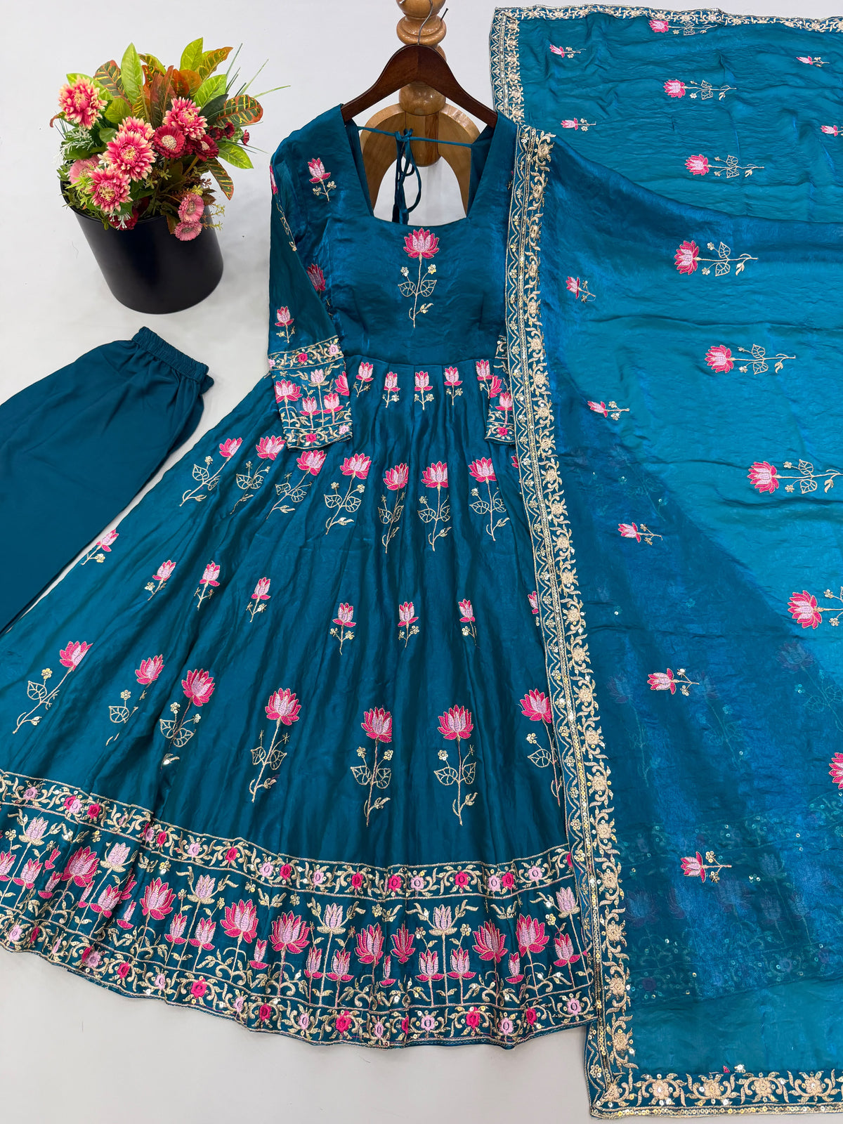Elegant Embroidered Sequence Designer Anarkali 3 Piece Set