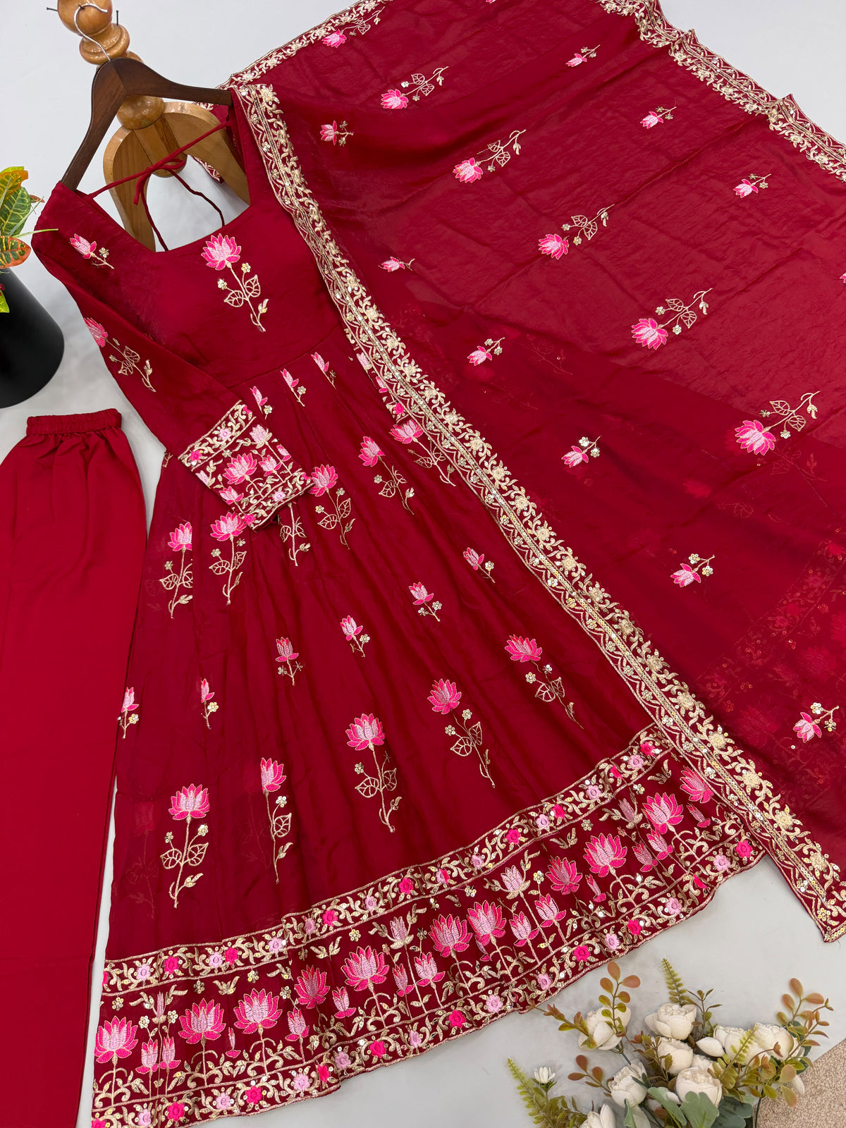 Elegant Embroidered Sequence Designer Anarkali 3 Piece Set