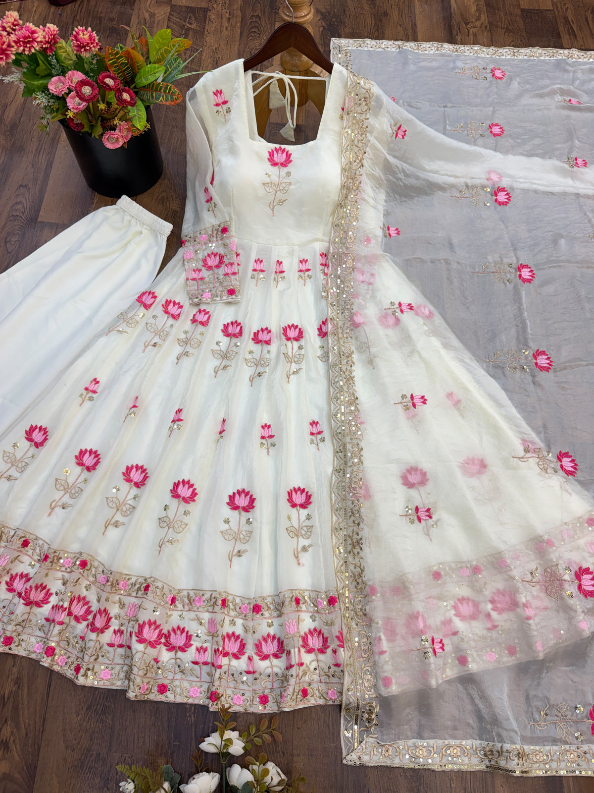 Elegant Embroidered Sequence Designer Anarkali 3 Piece Set