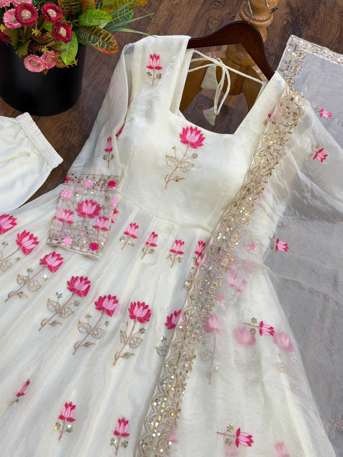 Elegant Embroidered Sequence Designer Anarkali 3 Piece Set