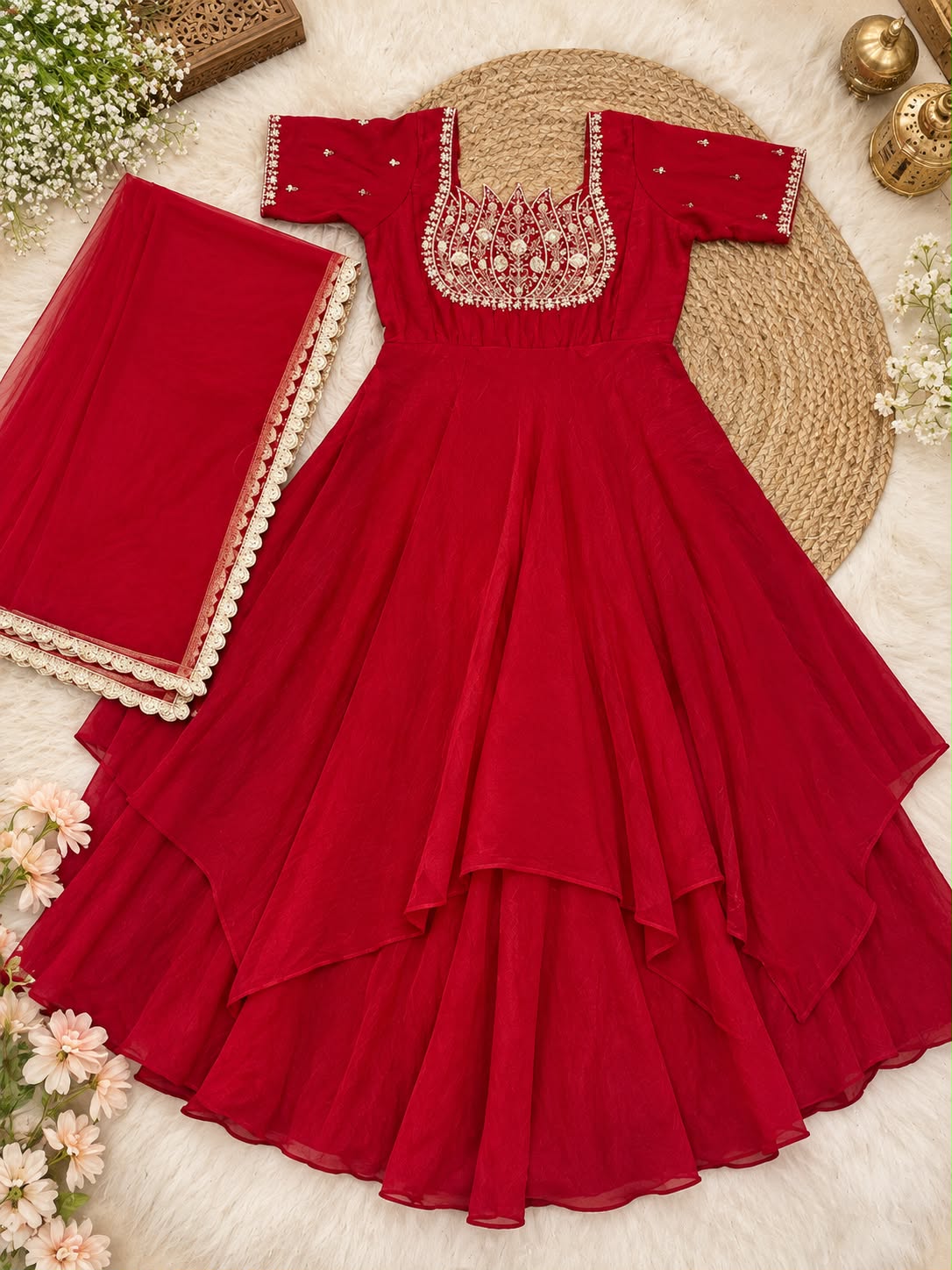 Emerald Gold Embroidered Anarkali Gown"