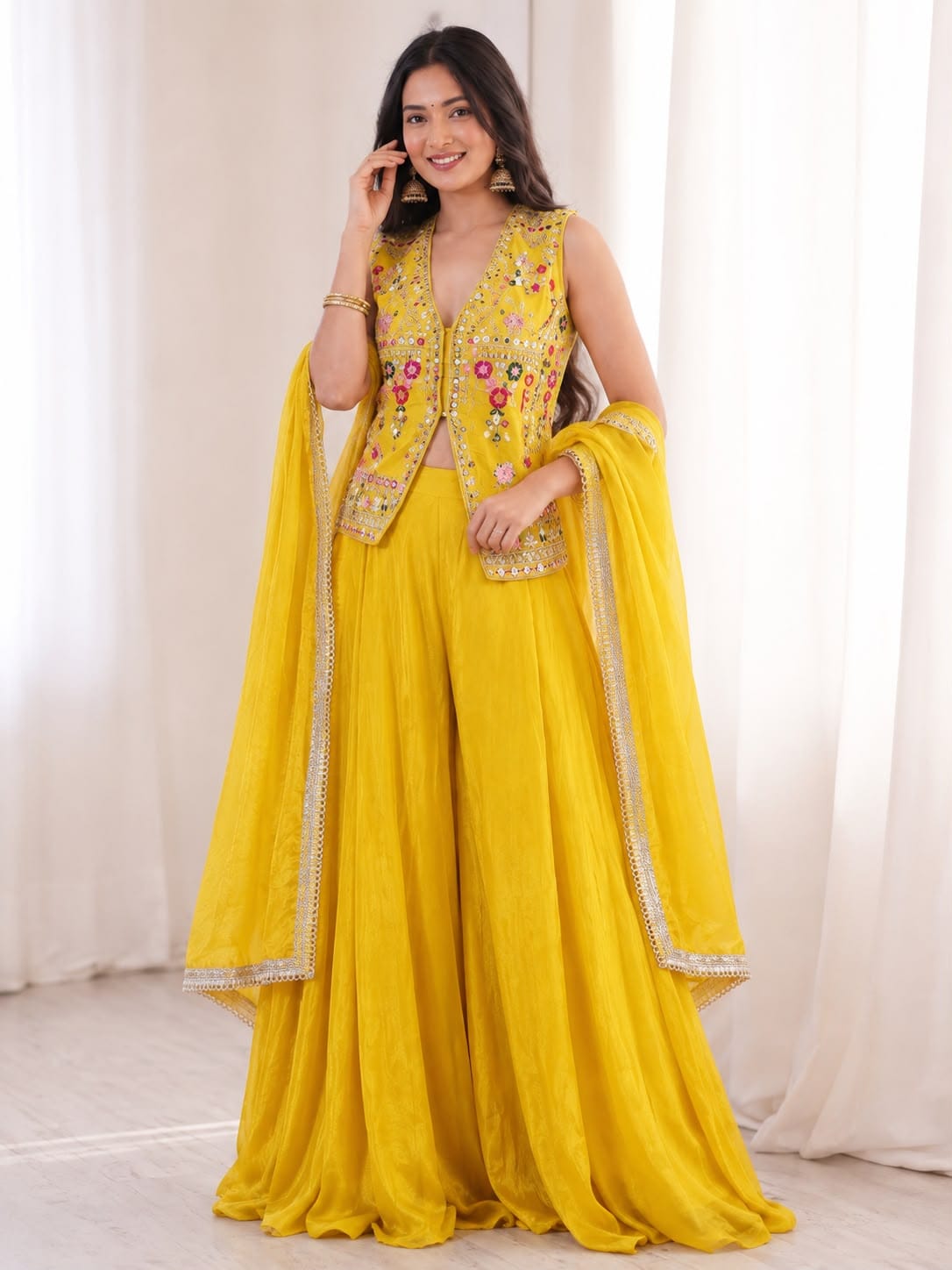 New Super Trending Embroidery Sequence work ready to wear jacket and Plazo *