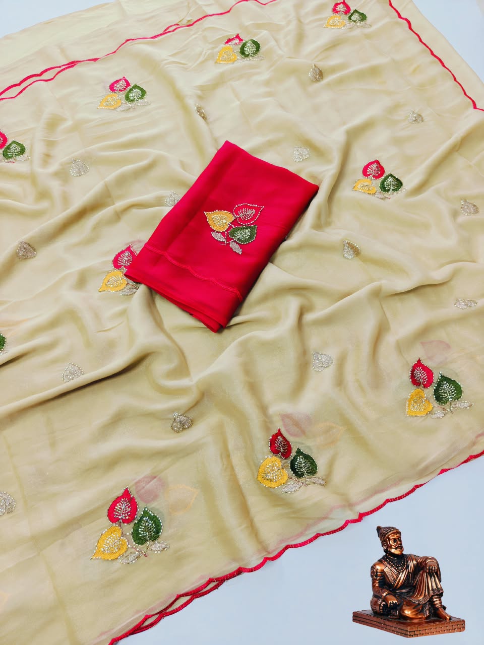 star georgette fabric With beautiful multi sequence and beats thread Embroidery work Allover saree