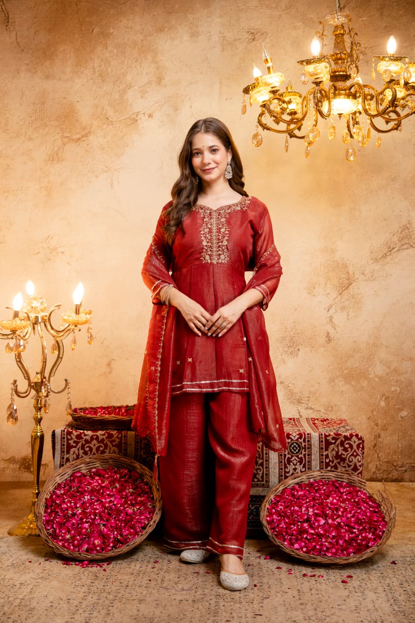 Designer Party Wear Top and Plazzo with Fancy Dupatta