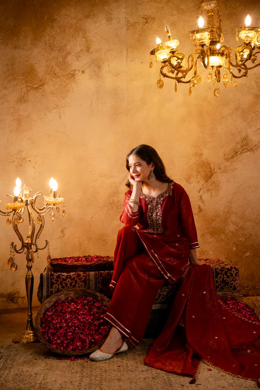 Designer Party Wear Top and Plazzo with Fancy Dupatta