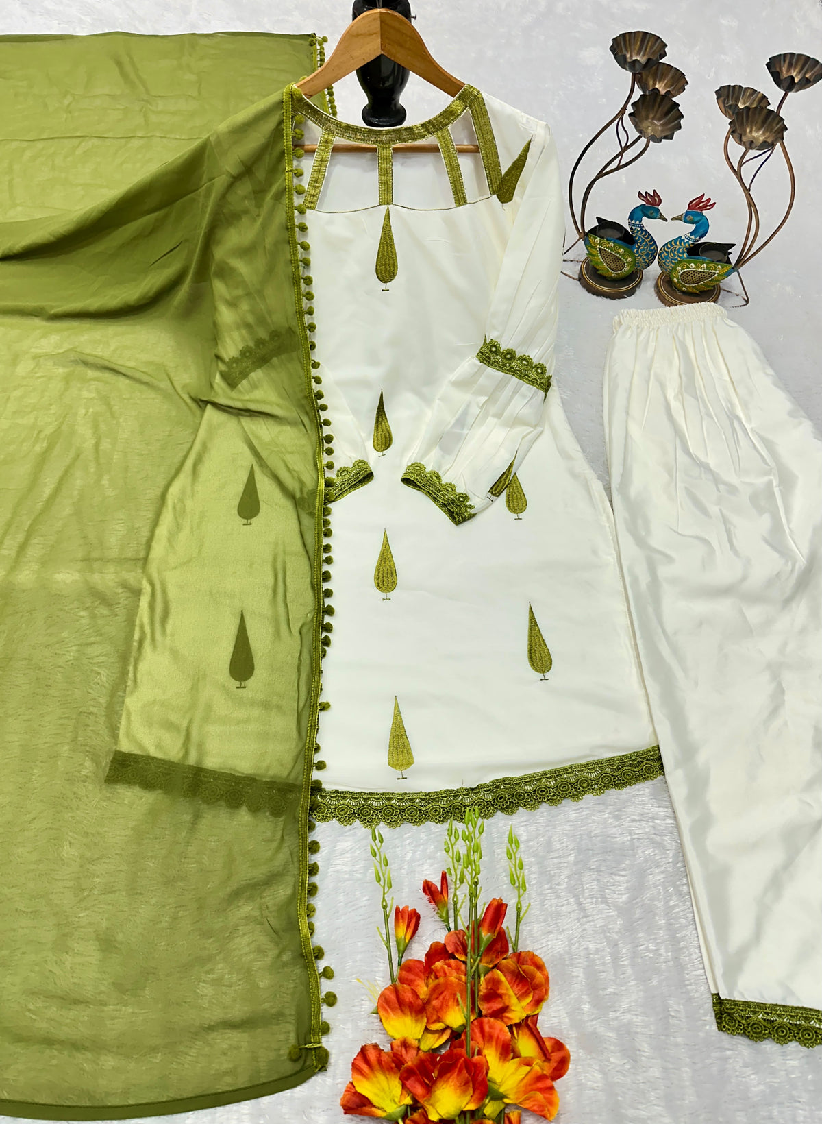 Pure Heavy Natural Satin Top with Farshi & Dupatta