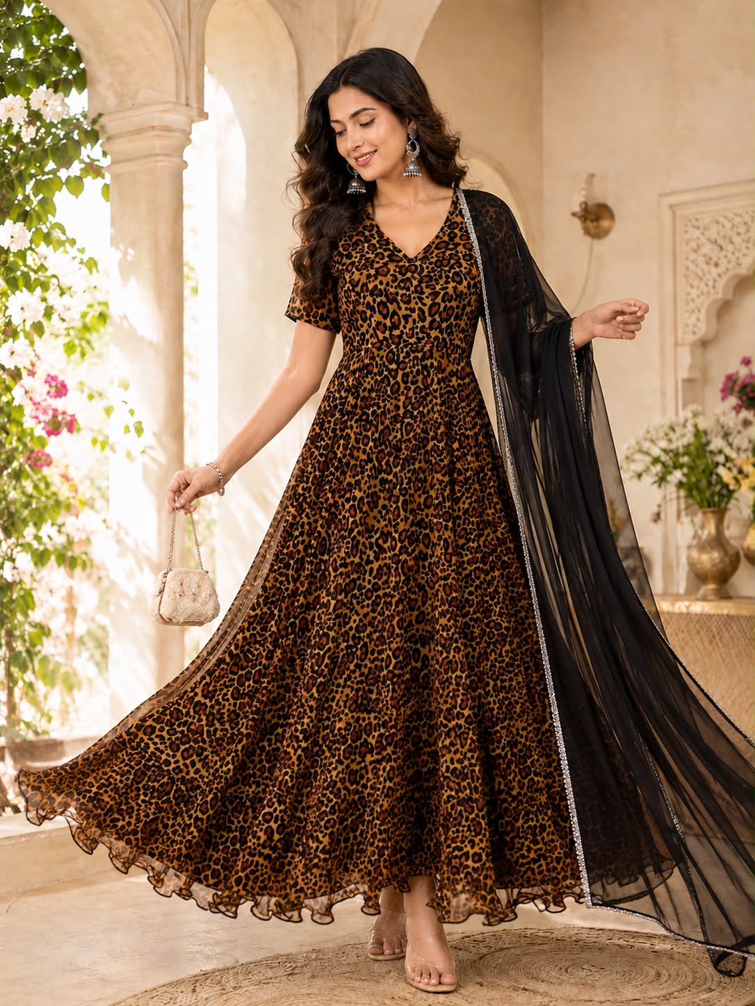 Animal Print Anarkali Gown