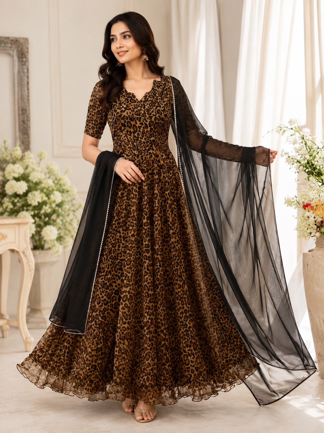 Animal Print Anarkali Gown