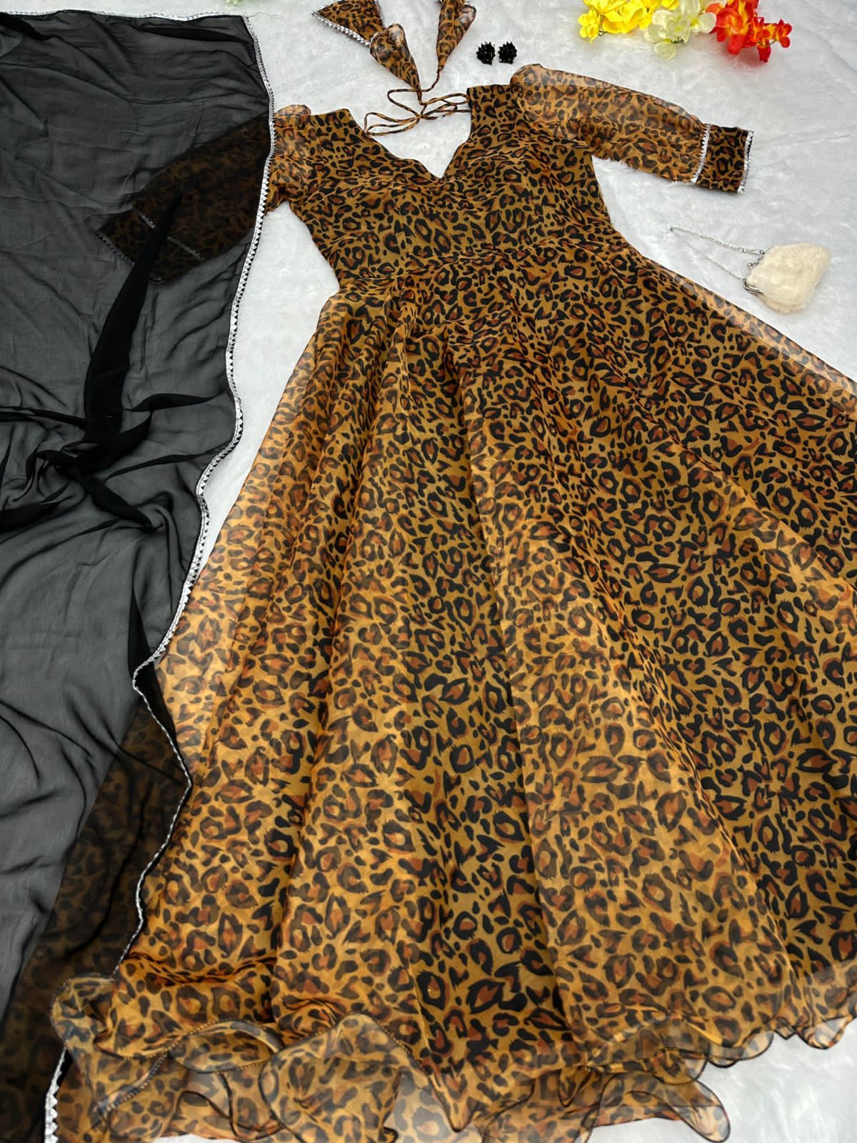 Animal Print Anarkali Gown