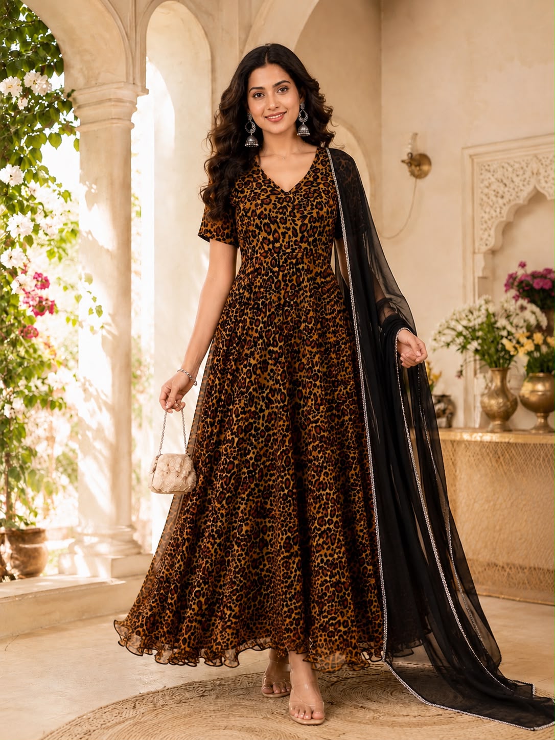 Animal Print Anarkali Gown