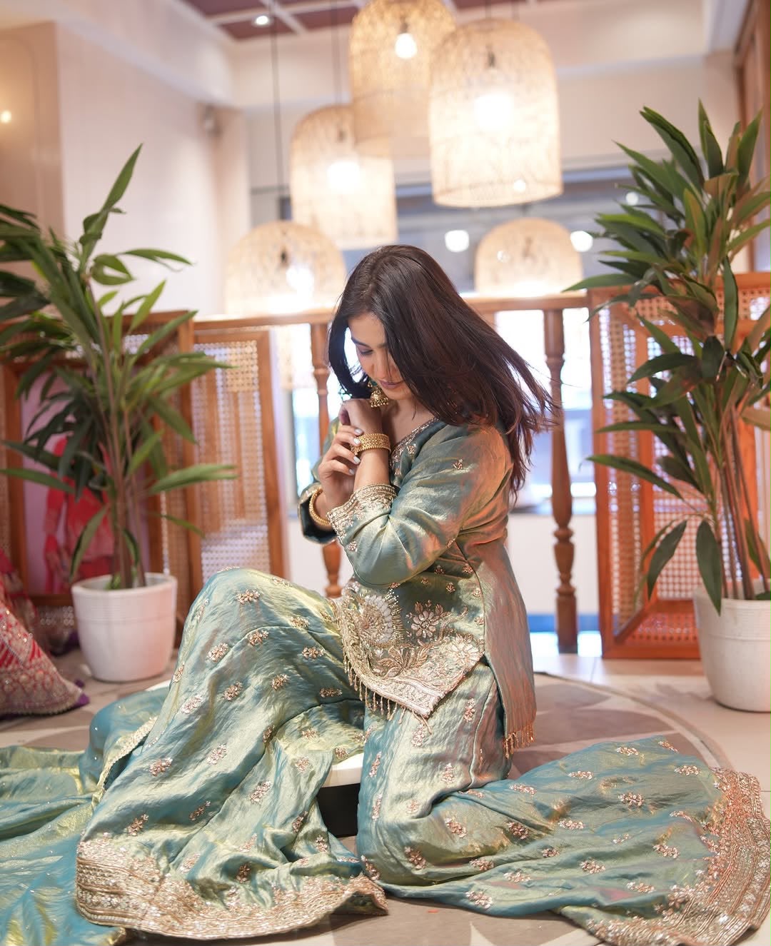 Party Wear Four Piece Suit Set Fendy Silk
