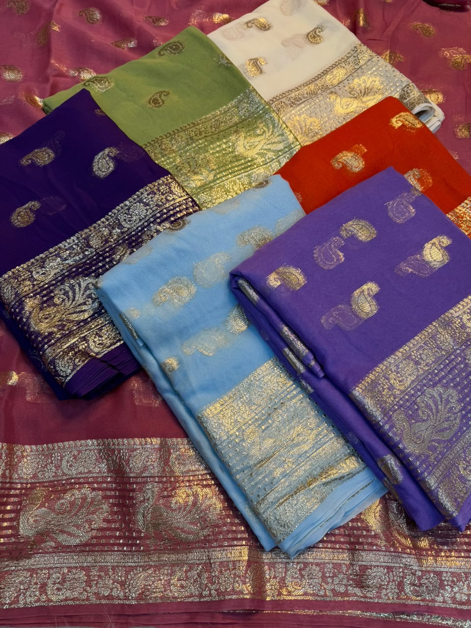 Pure Fancy Gold Simmer Saree (Gajaraj)