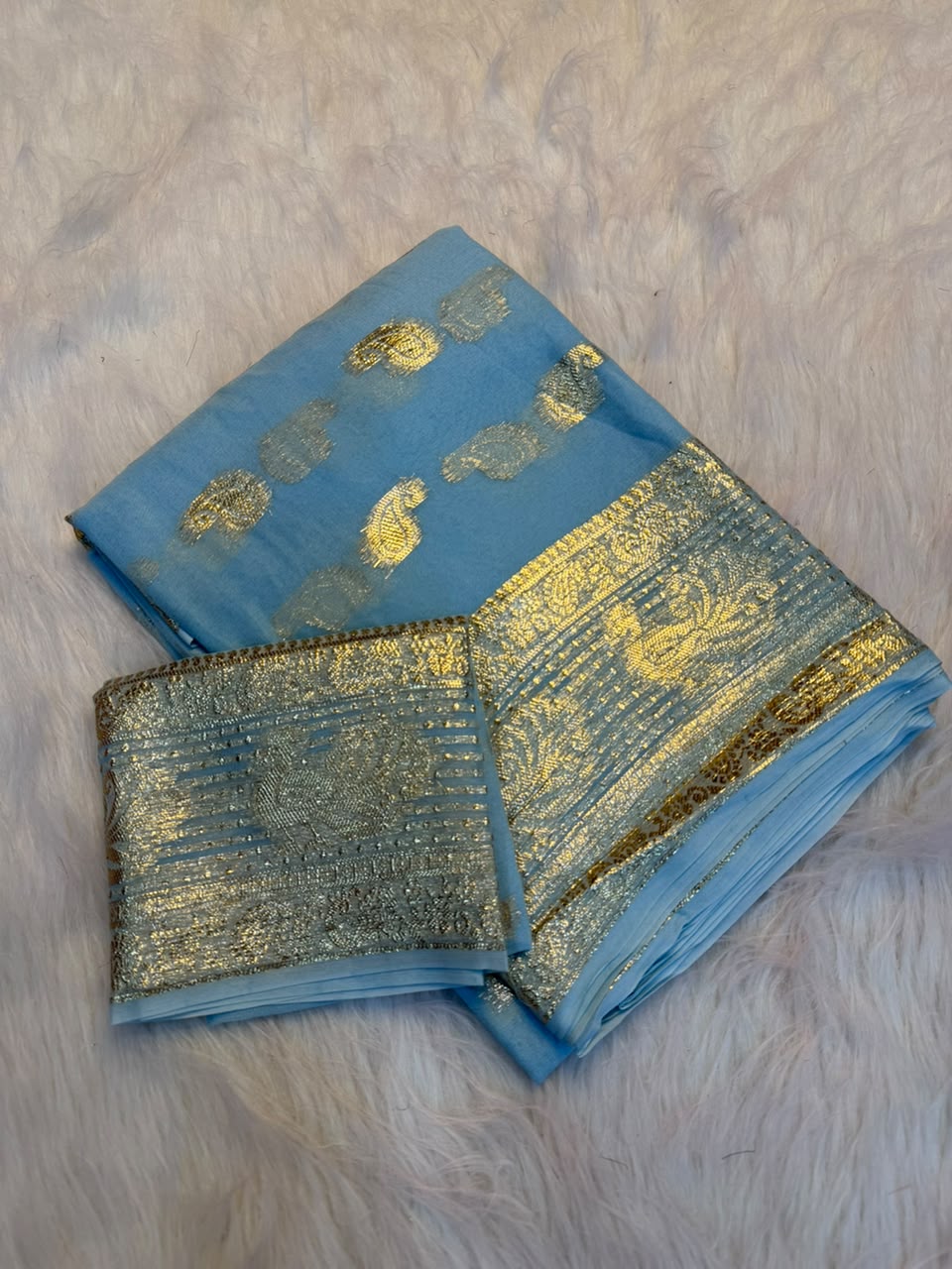 Pure Fancy Gold Simmer Saree (Gajaraj)