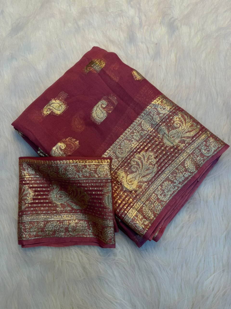 Pure Fancy Gold Simmer Saree (Gajaraj)