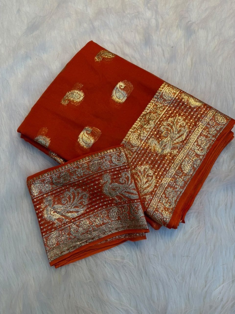 Pure Fancy Gold Simmer Saree (Gajaraj)