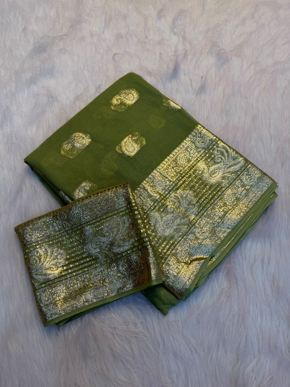 Pure Fancy Gold Simmer Saree (Gajaraj)