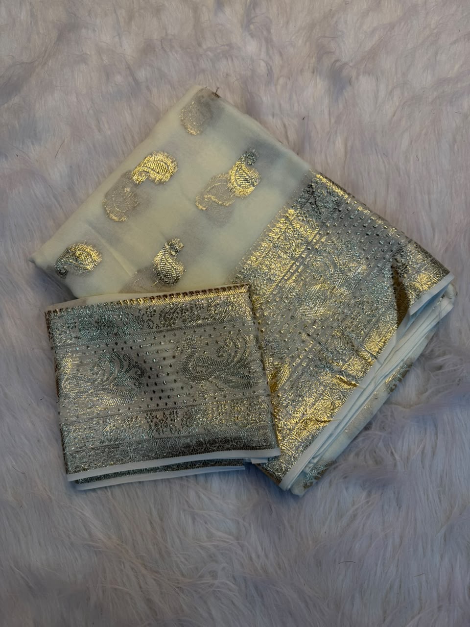Pure Fancy Gold Simmer Saree (Gajaraj)
