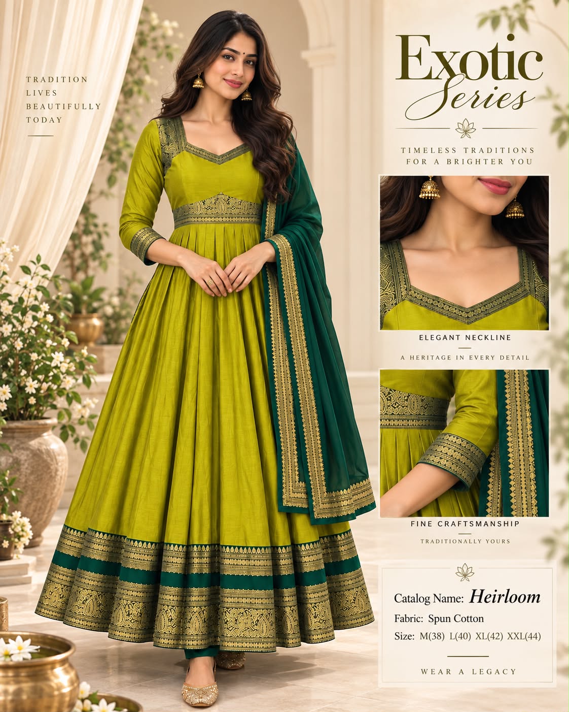 Premium Cotton Spun Floor Length Gown (The Heirloom Bloom)