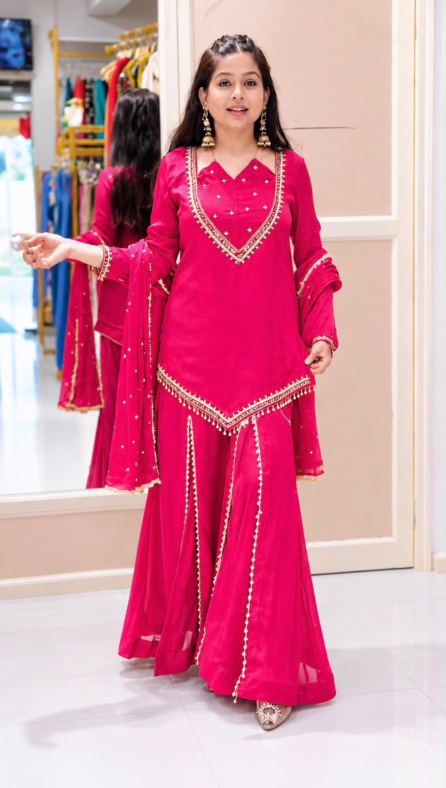Fendy Silk Heavy Embroidery Sequence Sharara Suit
