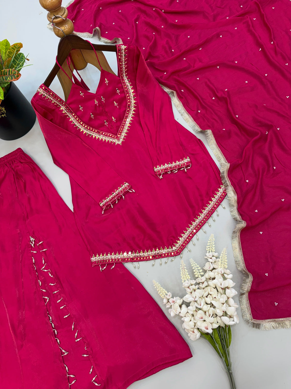 Fendy Silk Heavy Embroidery Sequence Sharara Suit