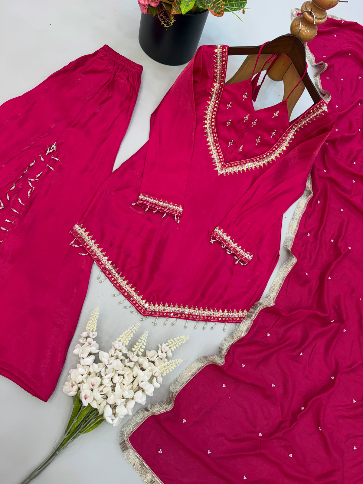 Fendy Silk Heavy Embroidery Sequence Sharara Suit