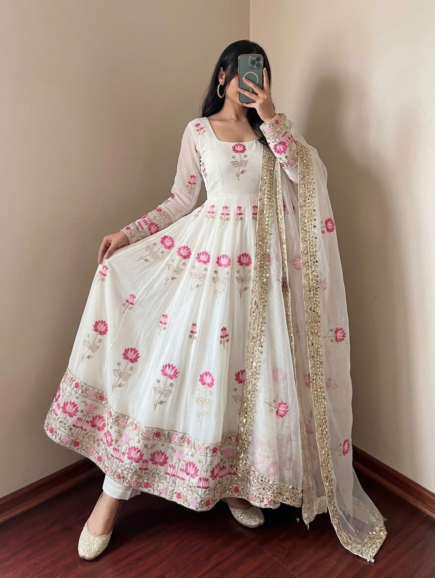 Elegant Embroidered Sequence Designer Anarkali 3 Piece Set