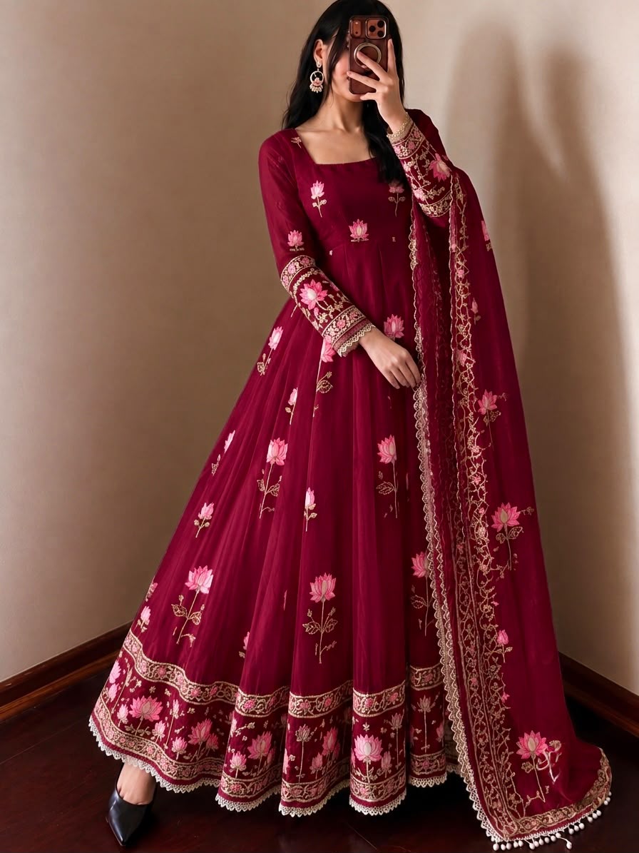 Elegant Embroidered Sequence Designer Anarkali 3 Piece Set