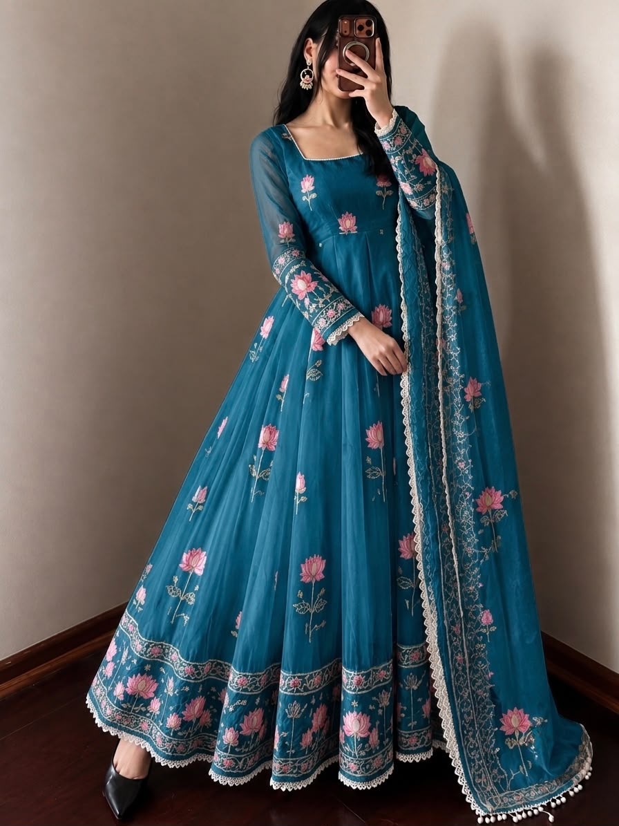 Elegant Embroidered Sequence Designer Anarkali 3 Piece Set