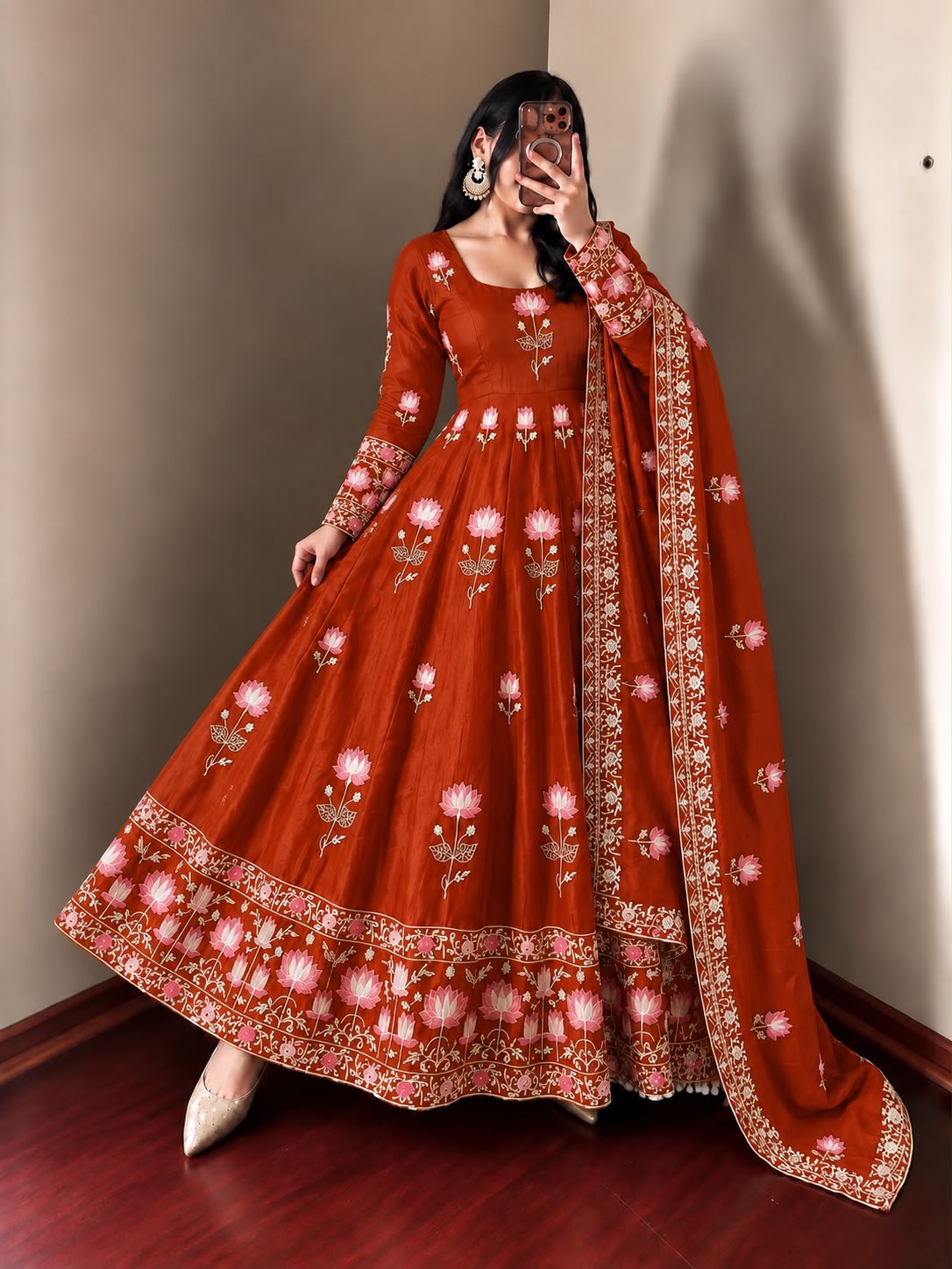 Elegant Embroidered Sequence Designer Anarkali 3 Piece Set