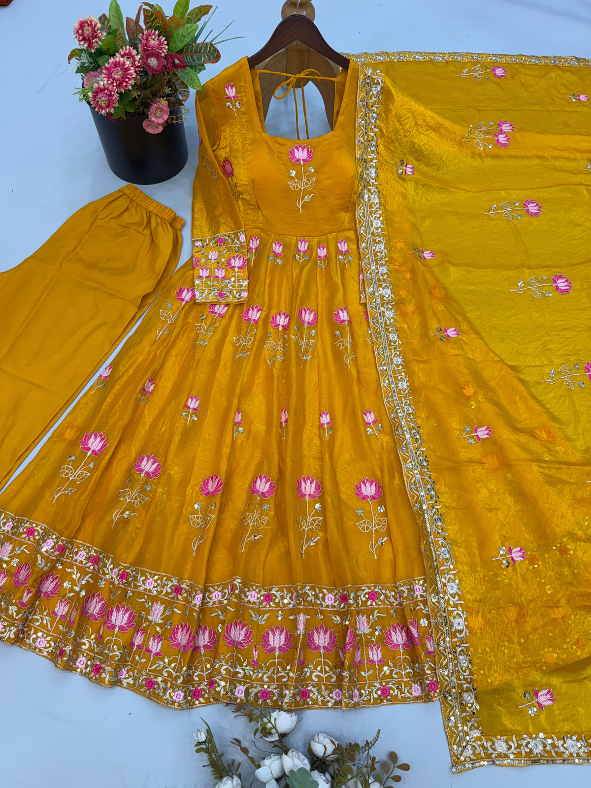 Elegant Embroidered Sequence Designer Anarkali 3 Piece Set