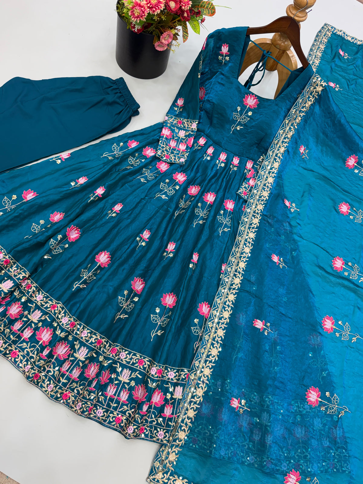 Elegant Embroidered Sequence Designer Anarkali 3 Piece Set