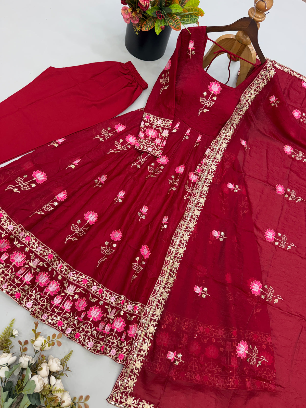 Elegant Embroidered Sequence Designer Anarkali 3 Piece Set