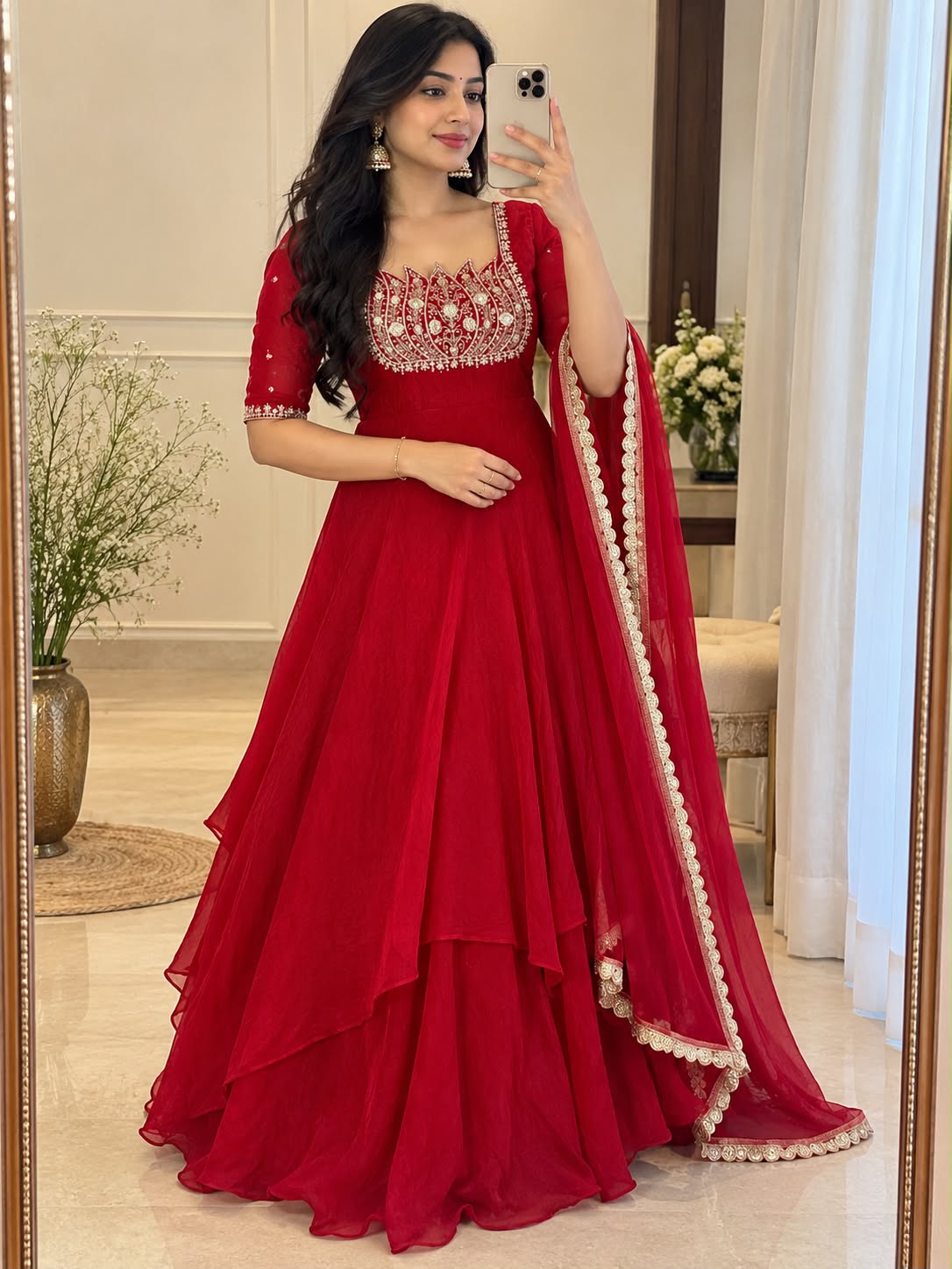 Emerald Gold Embroidered Anarkali Gown"