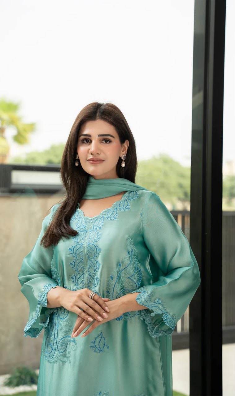 Aqua Blue Embroidered Elegance Suit Set