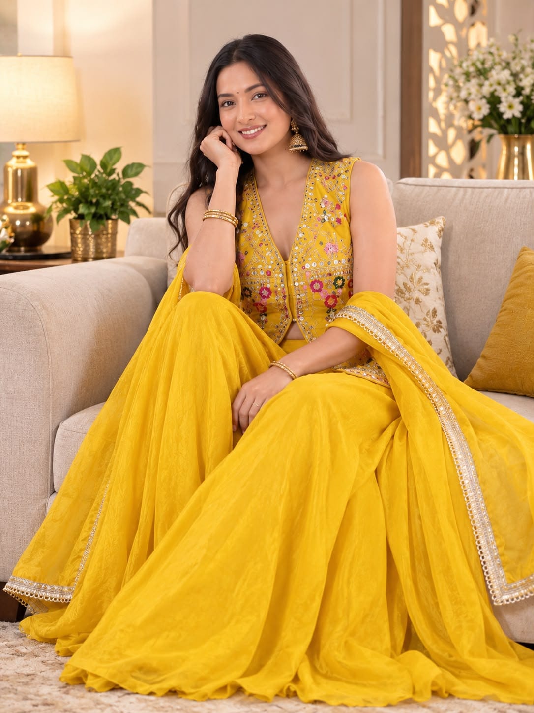 New Super Trending Embroidery Sequence work ready to wear jacket and Plazo *